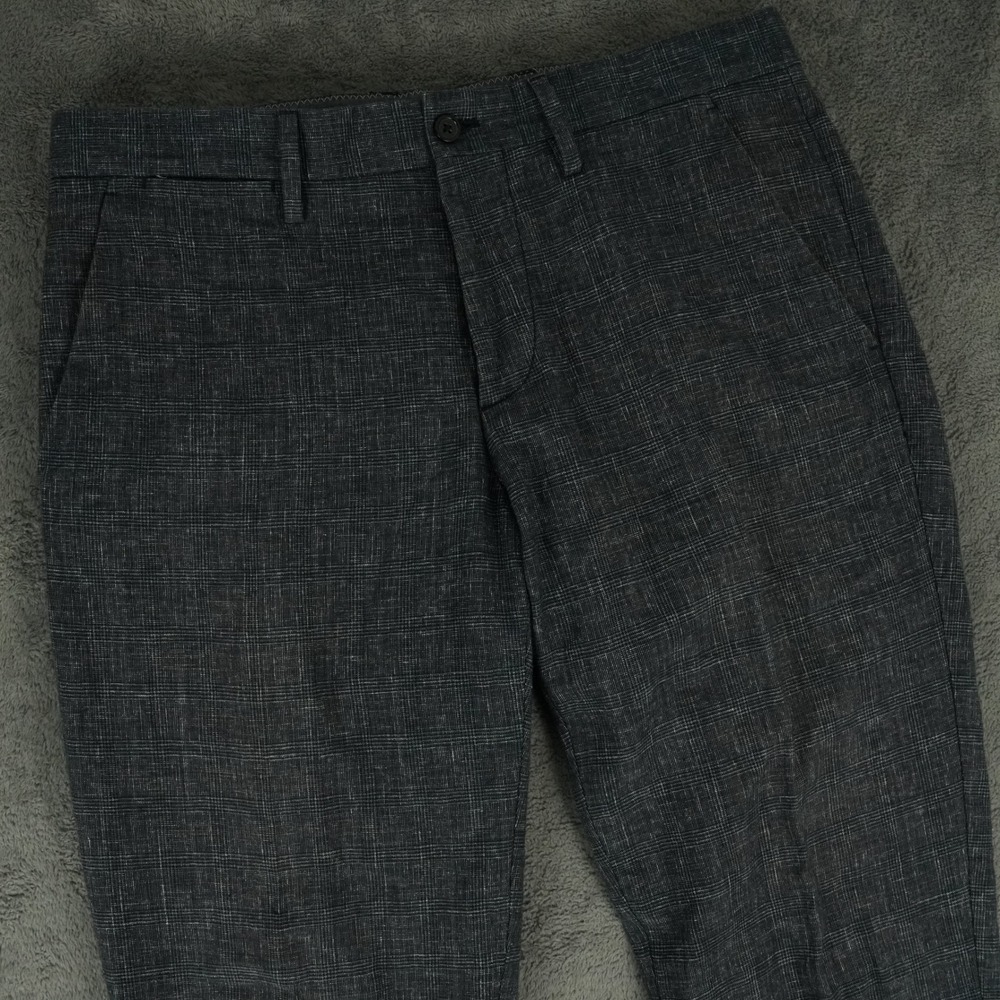 J.Lindeberg Dress Pants Mens 48(34x27) Blue Glencheck Linen Cotton Blend Smart